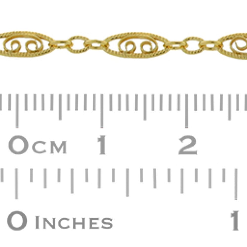 Gold Filled Yellow 4x7.5mm Filigree Long and Short Scroll Chain