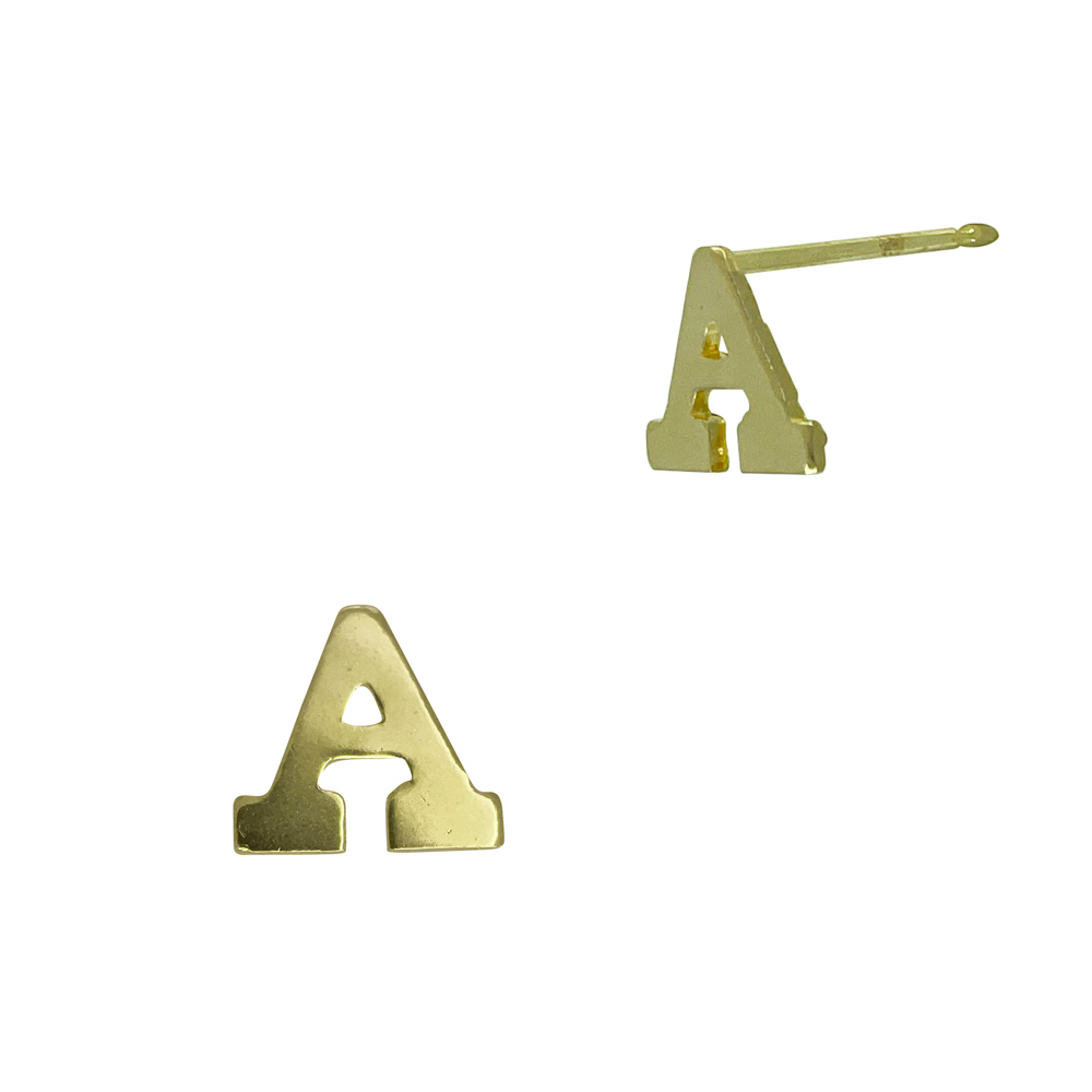 14K Gold Block Letter With No Stones Alphabet Initial Stud Earring