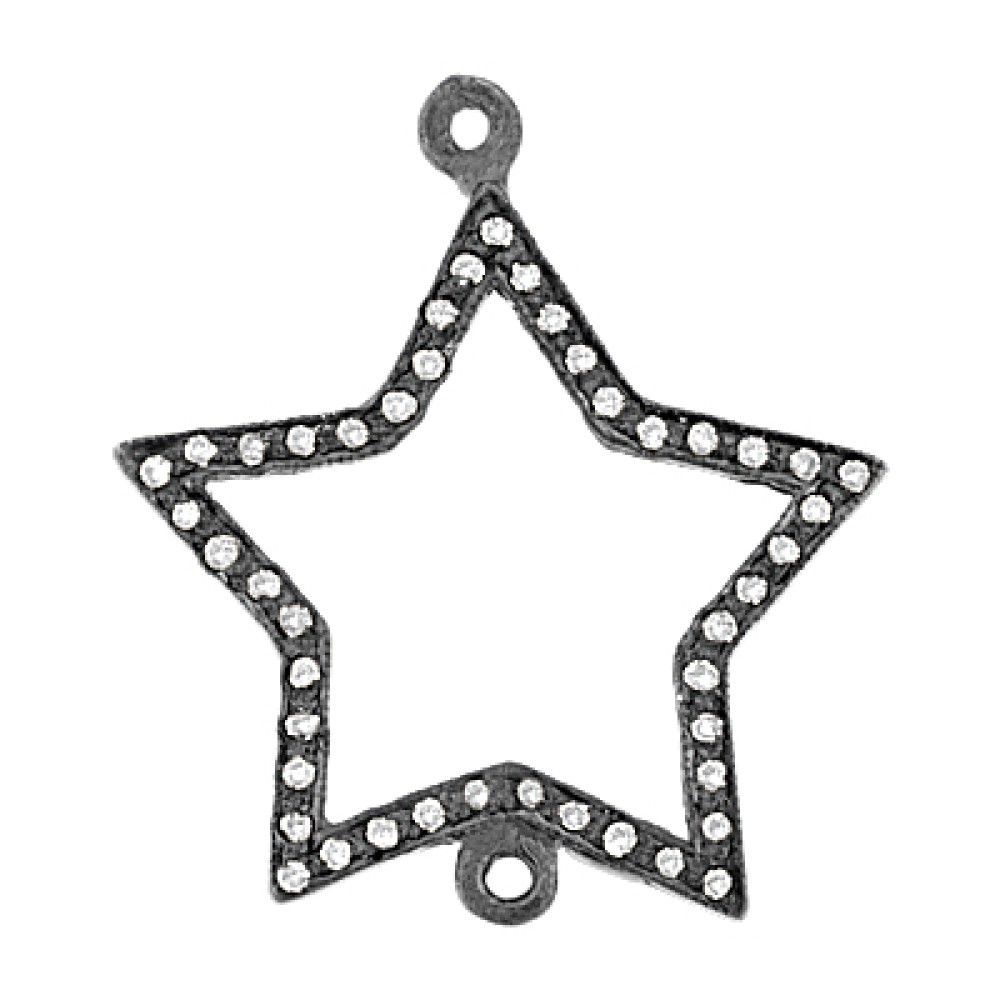 Sterling Silver Oxidized Sterling Silver Pave Diamond Thin Star 2 Ring Centerpiece
