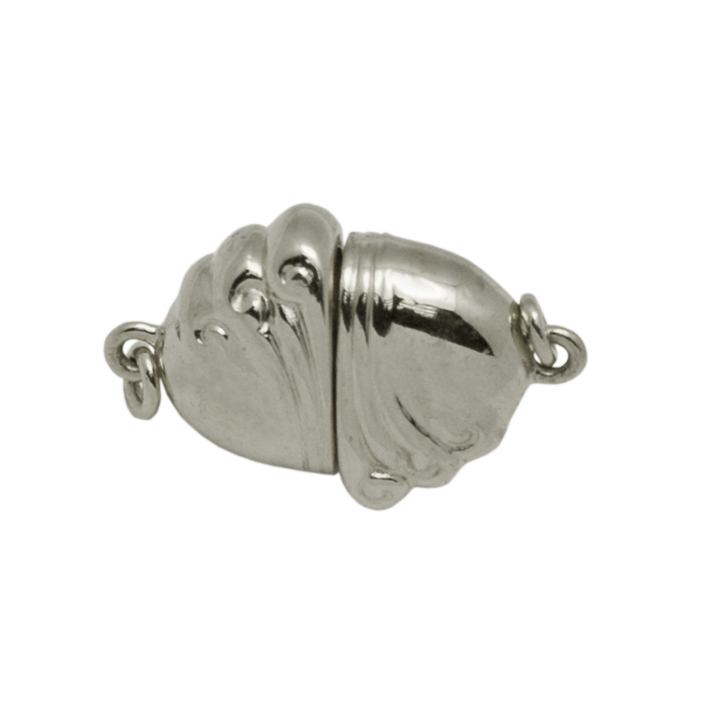 Gray Rhodium Sterling Silver 15x11mm Wave Shaped Magnet Clasp