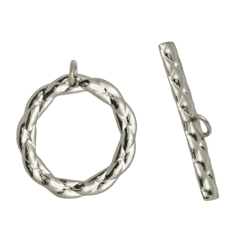 Gray Rhodium Sterling Silver 18mm Twists Toggle Clasp