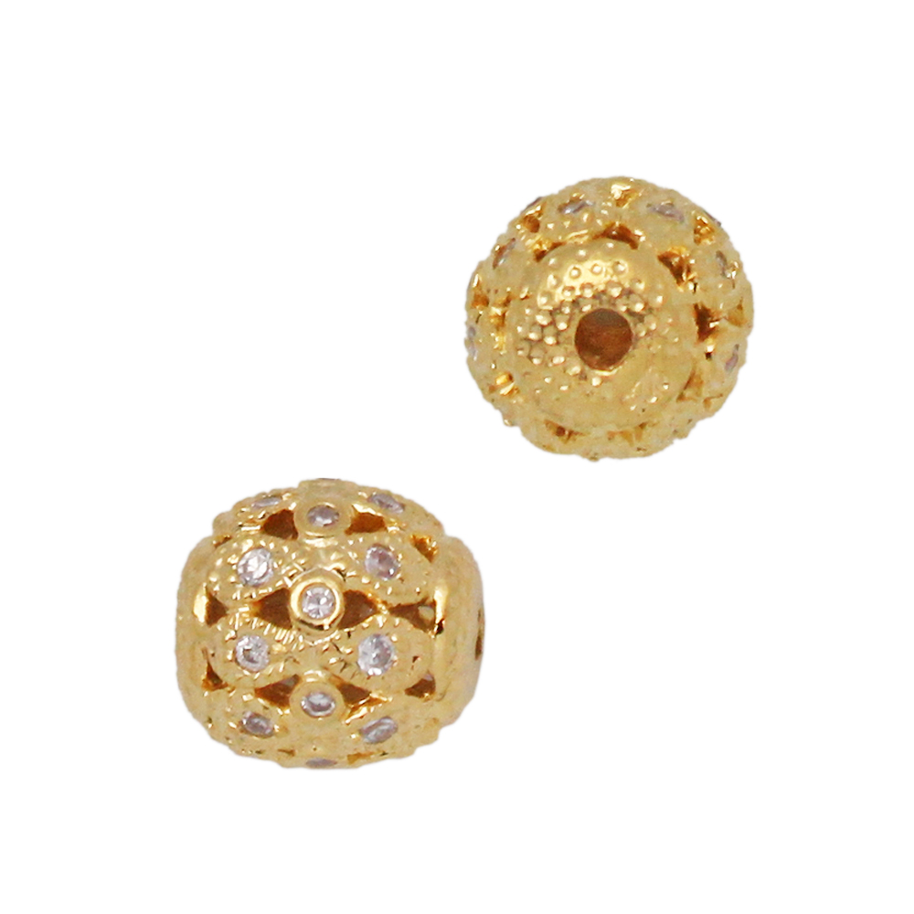 Yellow 9mm Sterling Silver and CZ Filigree Ball Bead