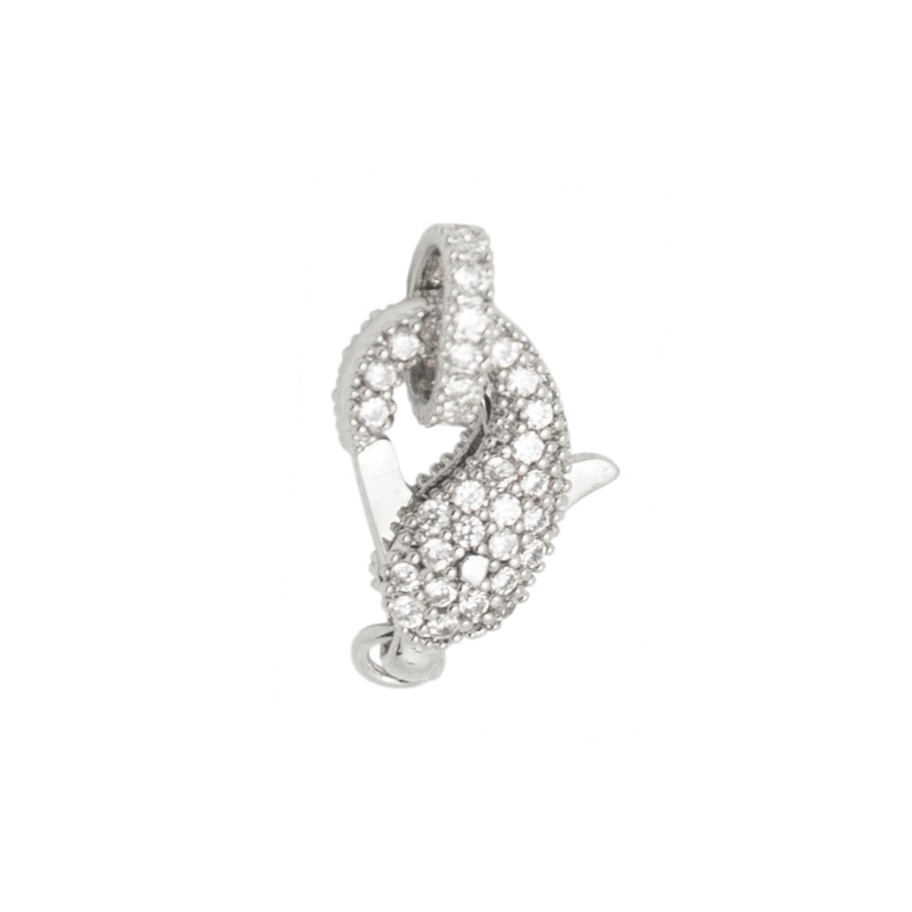 9x18mm Sterling Silver and Pave CZ Slanted Pear Shape Lobster Clasp and Jump Ring Set