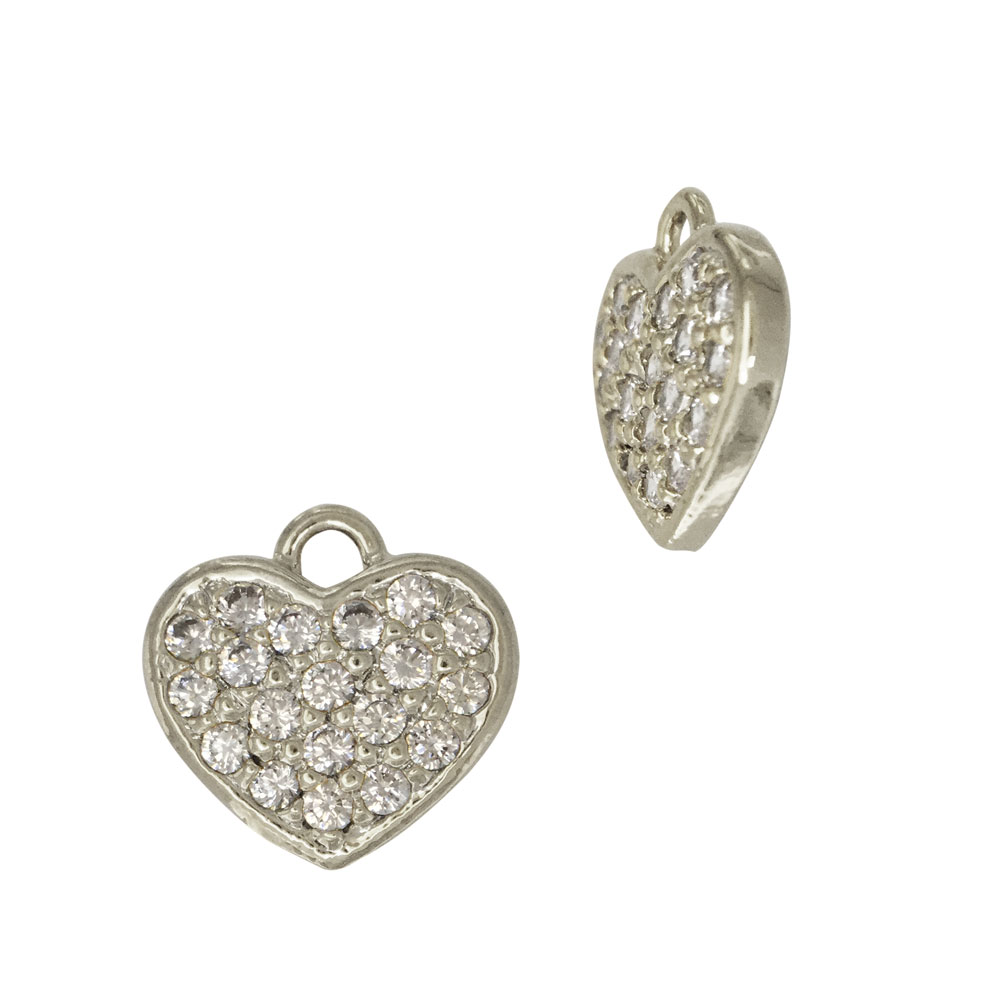 Sterling Silver Heart Charm with Cubic Zirconia