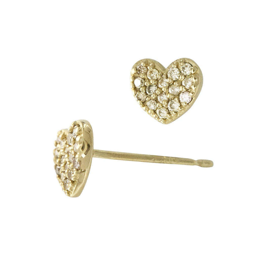 14K Gold Yellow 6.5x5.5mm Heart Stud Earring with Diamonds in Pave Setting