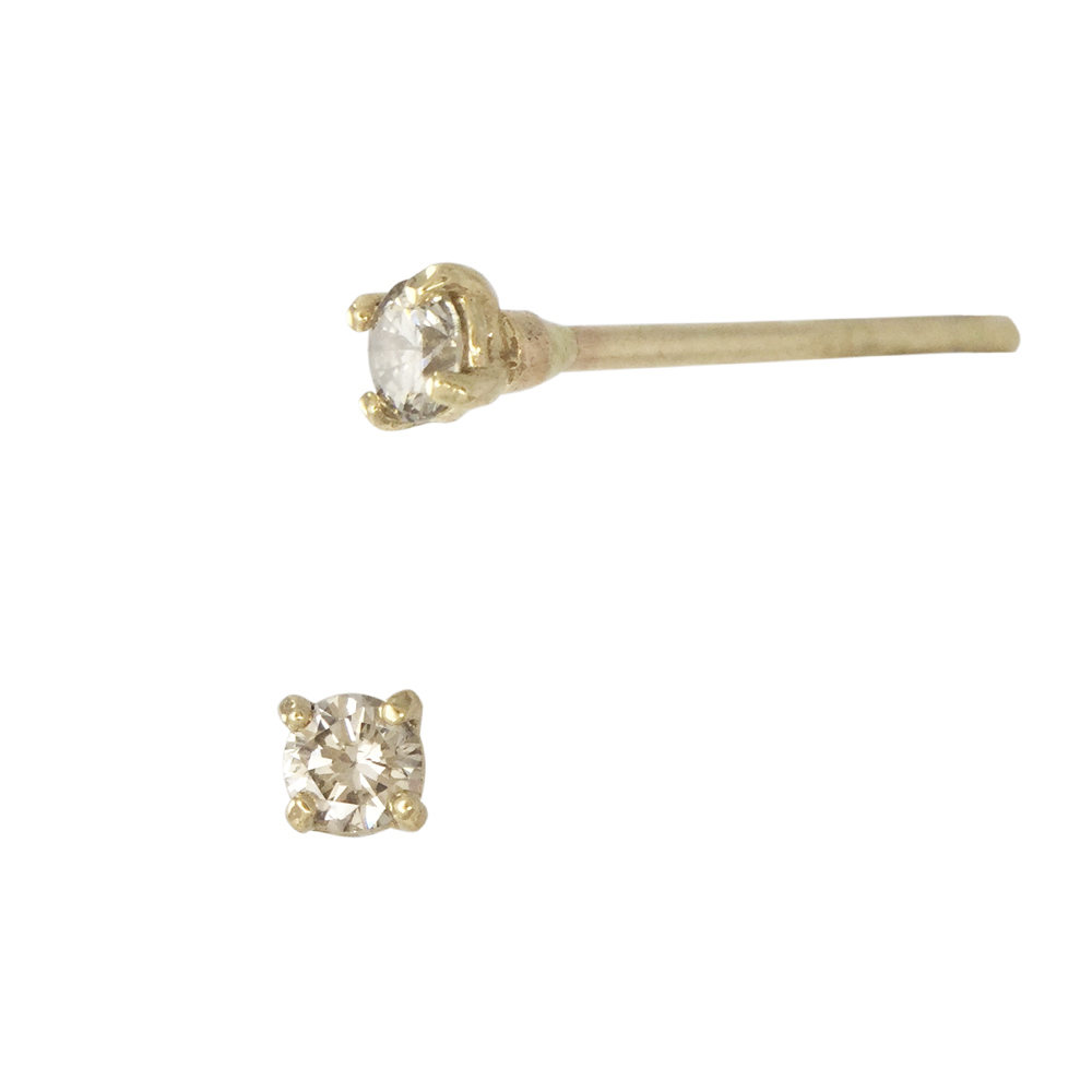 14K Gold Yellow 2mm Full Cut Diamond Solitaire Stud Earring