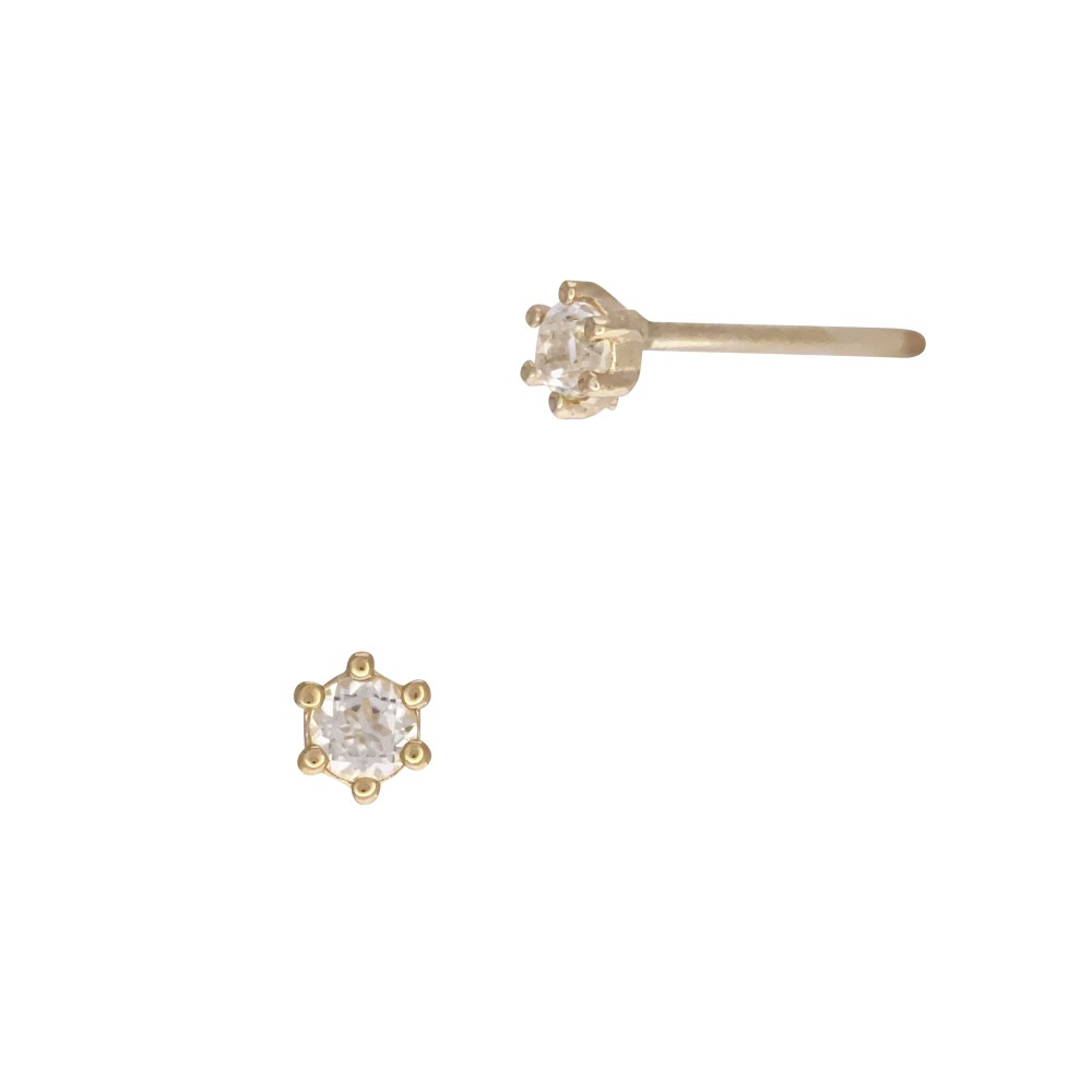 White Topaz 2mm 14K Gold Solitaire Stud Earring in 6 Prong Setting