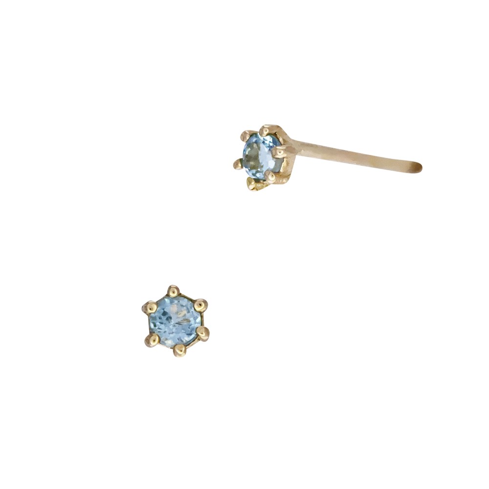 Blue Topaz 2mm 14K Gold Solitaire Stud Earring in 6 Prong Setting