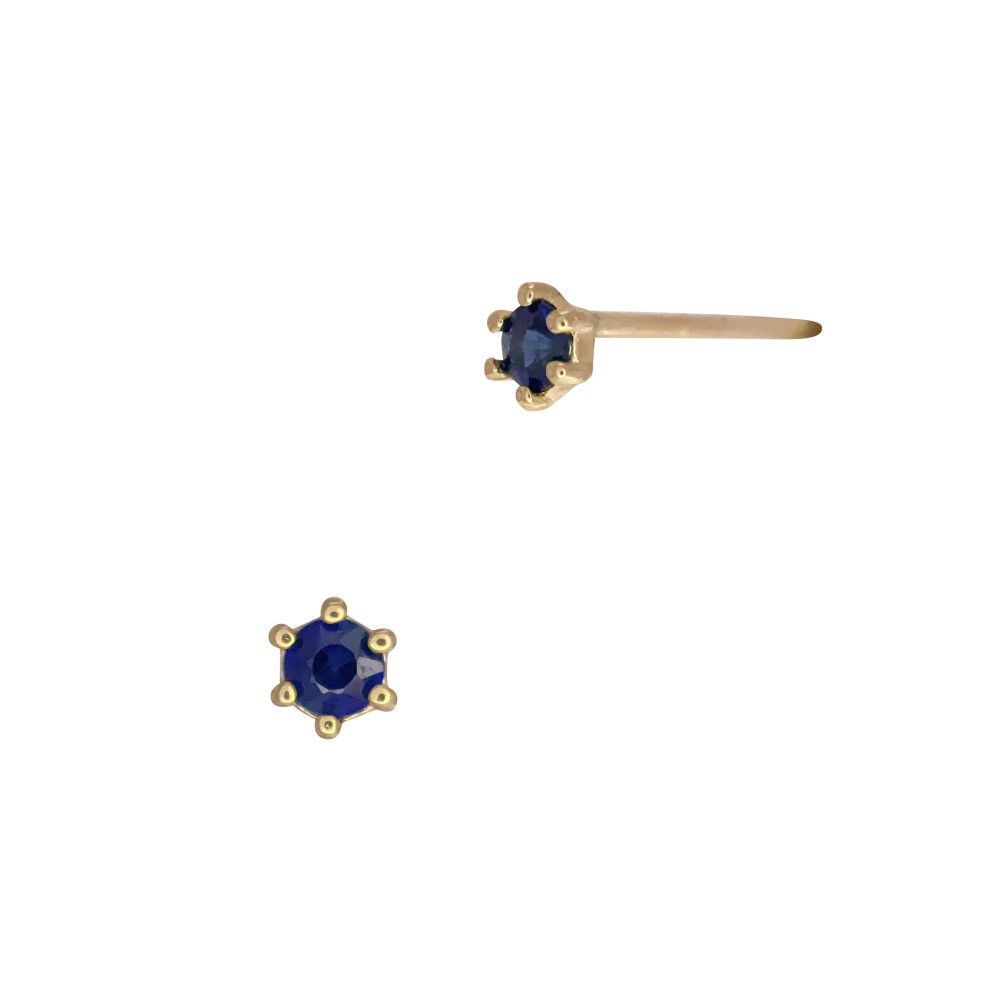 Sapphire 2mm 14K Gold Solitaire Stud Earring in 6 Prong Setting