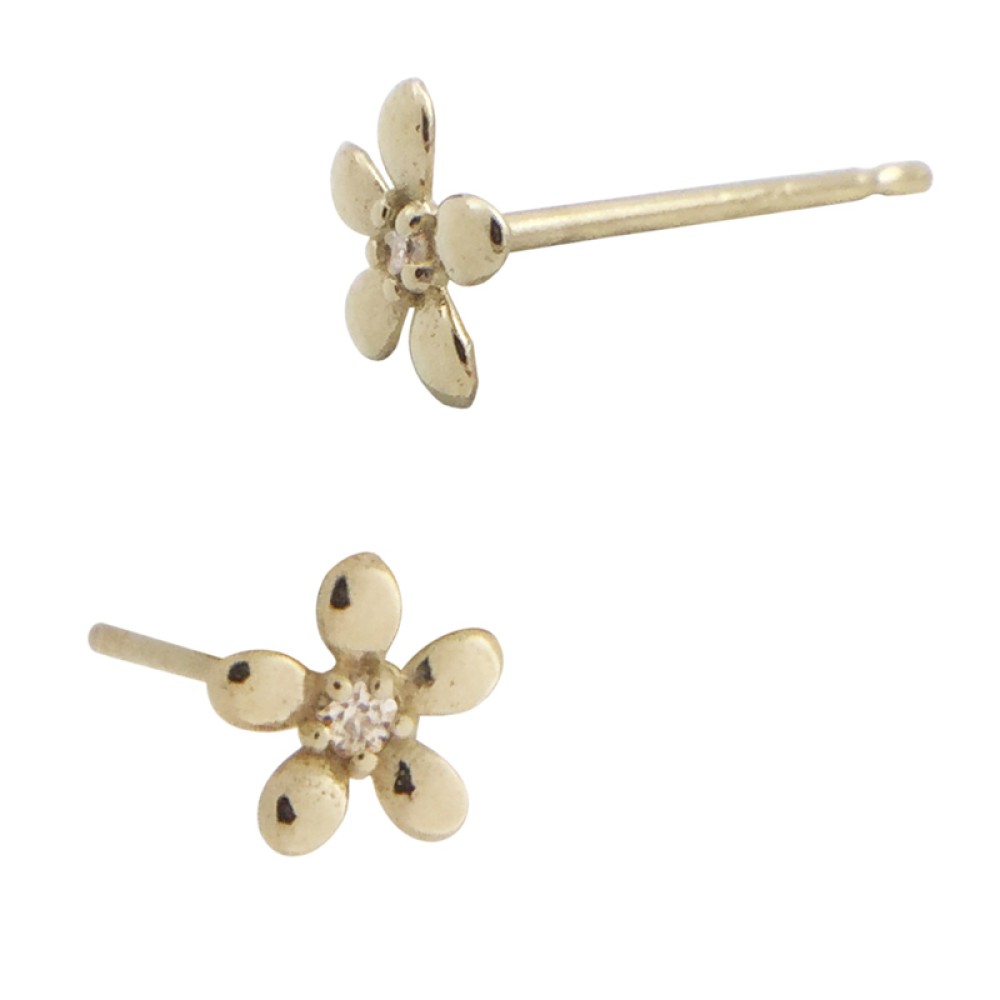 14K Gold Yellow 5mm Flower Stud Earring with Diamonds