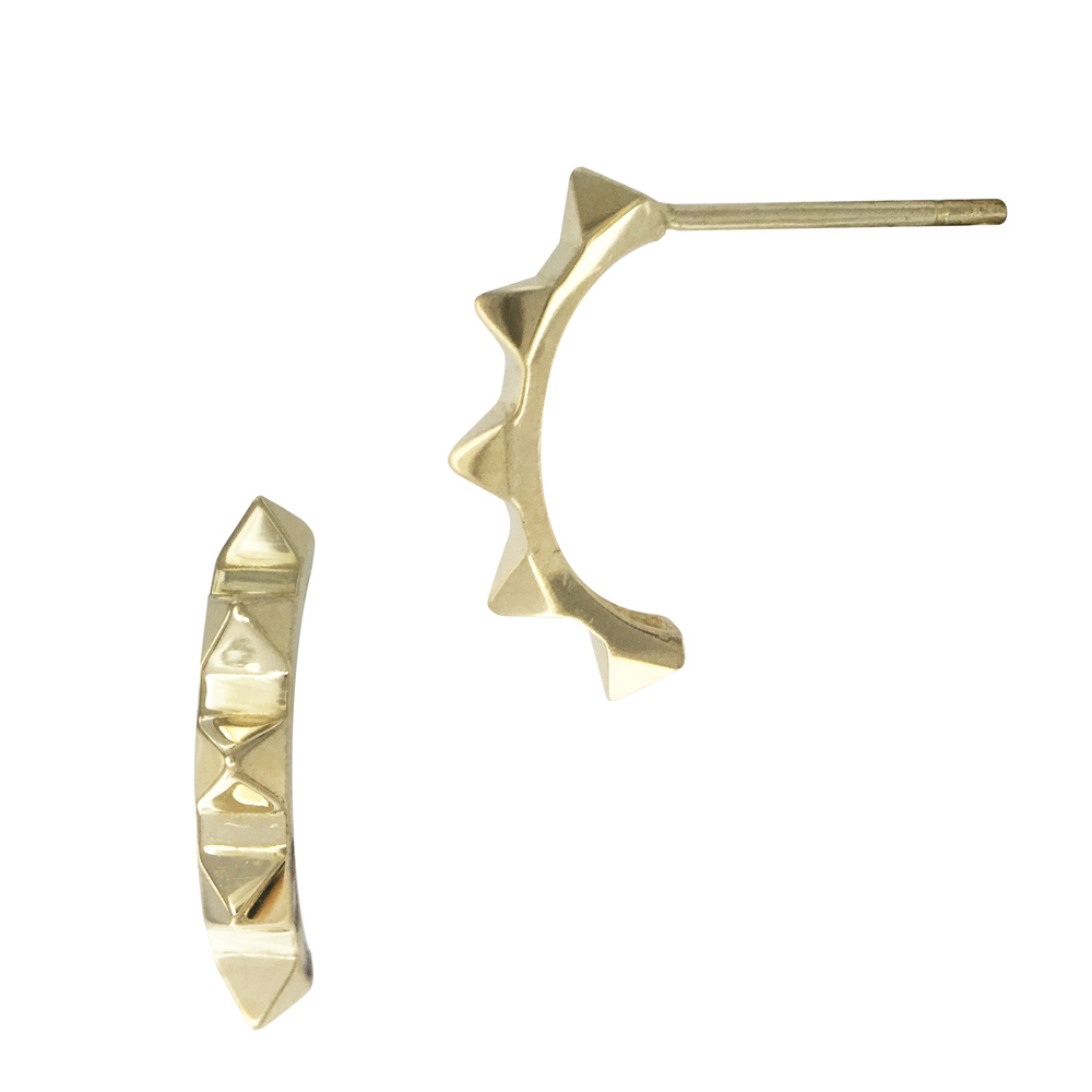 14K Gold Yellow 12.5x2mm Curved Spike Stud Earring
