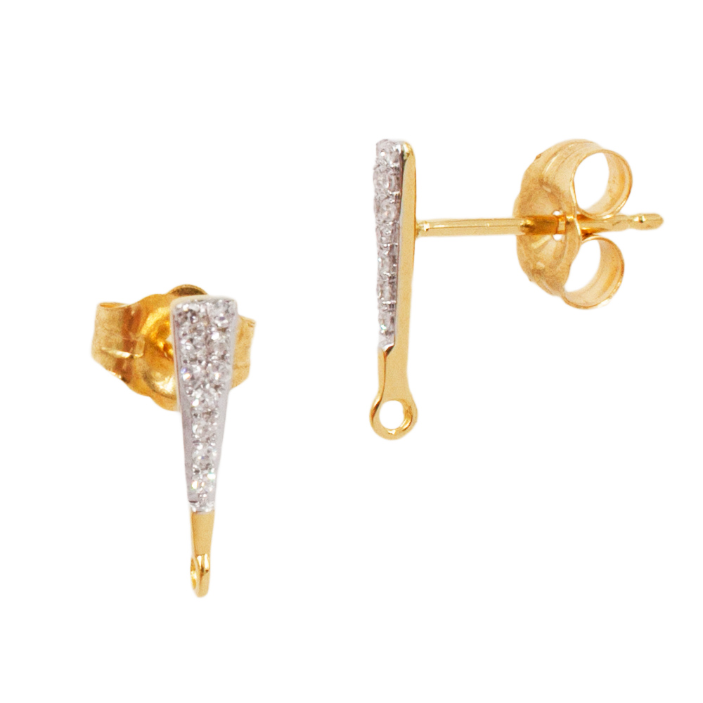 2x11mm 14K Gold Yellow Diamond Triangle Earring Pair with Ring