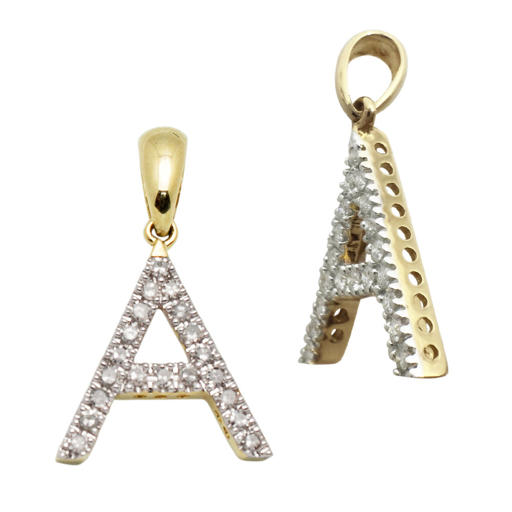 Block Style Large 14K Gold Alphabet Letter Initial Charm with Diamonds
