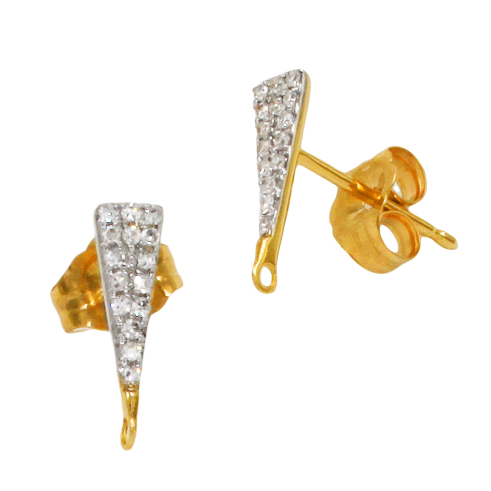 3x11mm 14K Gold Yellow Diamond Triangle Earring Pair with Ring
