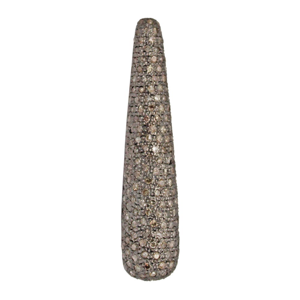41x9mm Oxidized Sterling Silver Pave Diamond Long Drop Shaped Bead