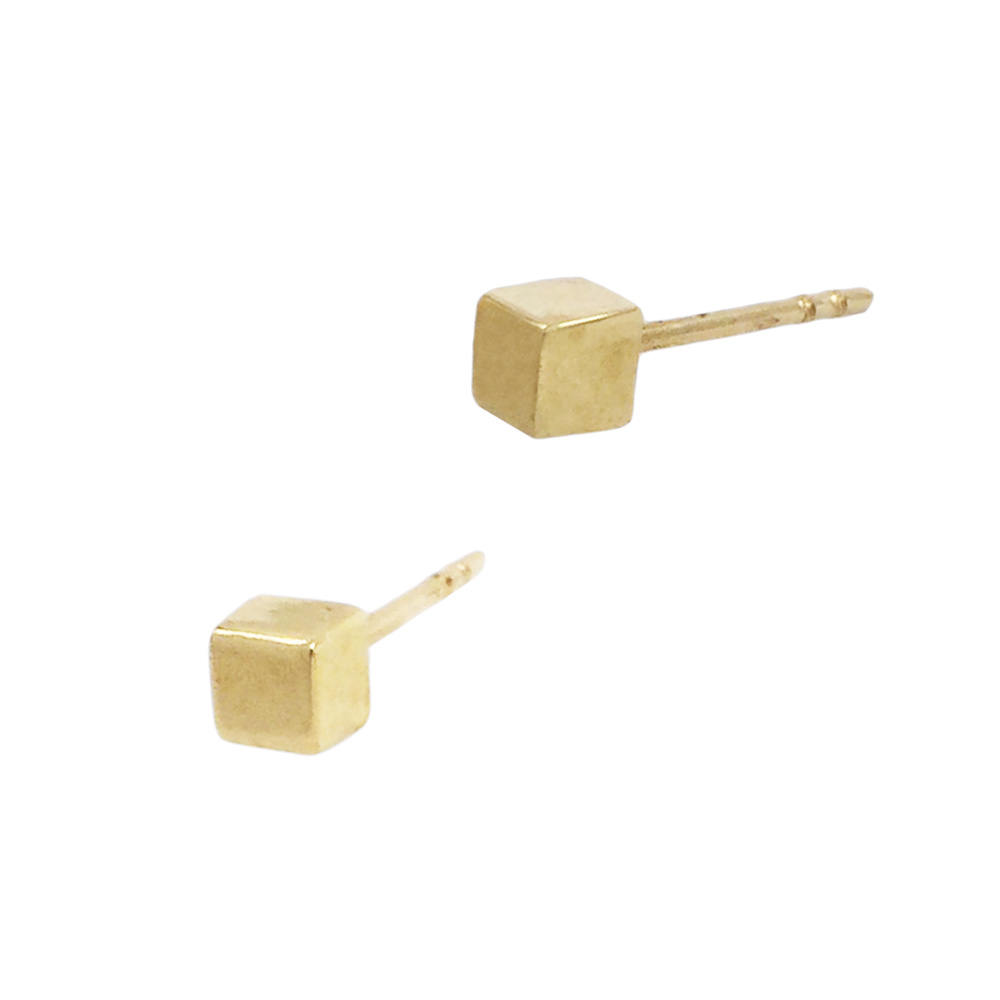 3.0mm 14K Gold Yellow Cube Stud Earring