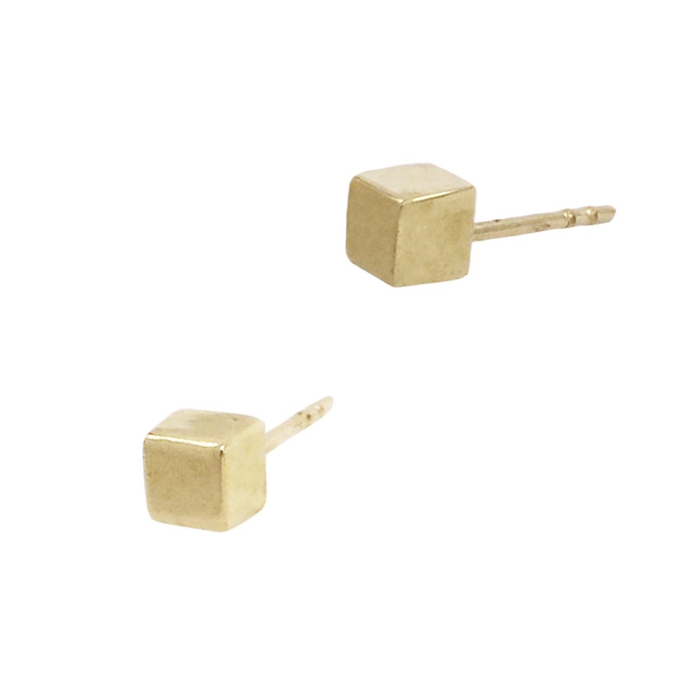 3.5mm 14K Gold Yellow Cube Stud Earring