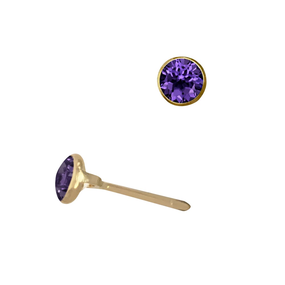 14K Gold Amethyst 4mm Solitaire Stud Earring