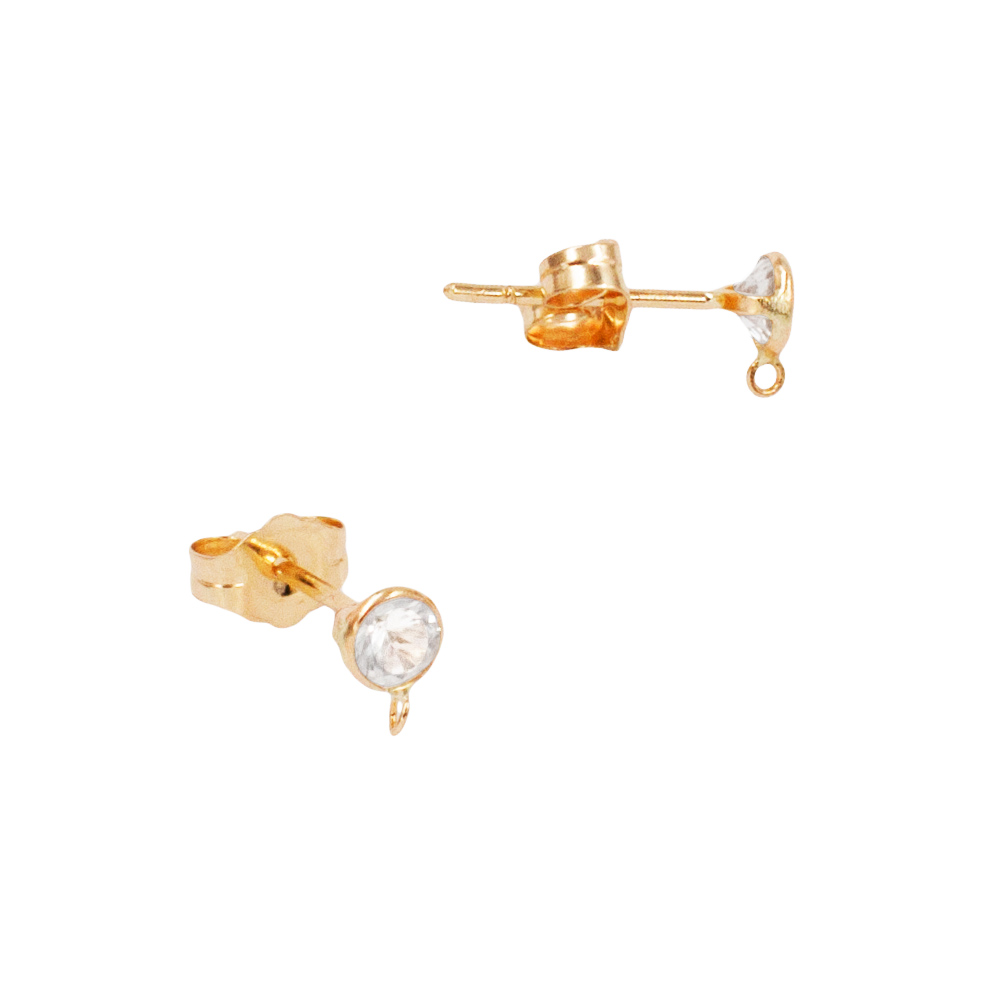White Sapphire 14K Gold 3.5mm 14K Yellow Gold Bezel-Set Stud Earring Set