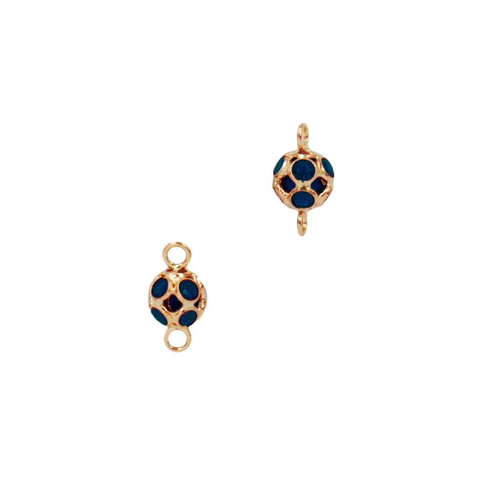 14K Gold Blue Sapphire 4.5mm Victorian Style Round Ball Connector with Two Rings