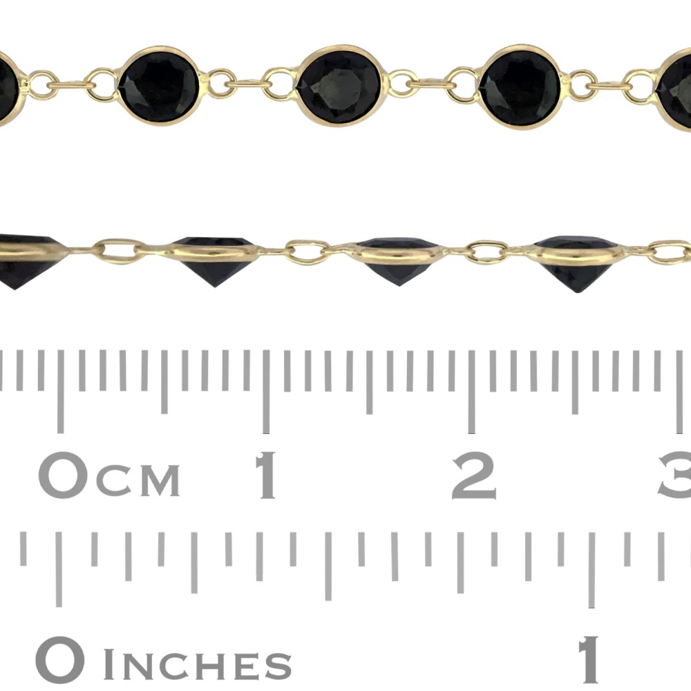 14K Gold Black Spinel Jump Ring Connected Bezel Set Chain By Foot