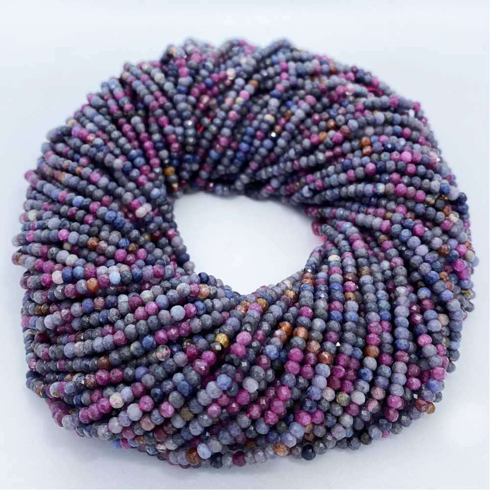 Roundel Mixed Ruby and Sapphire Beads by Strand