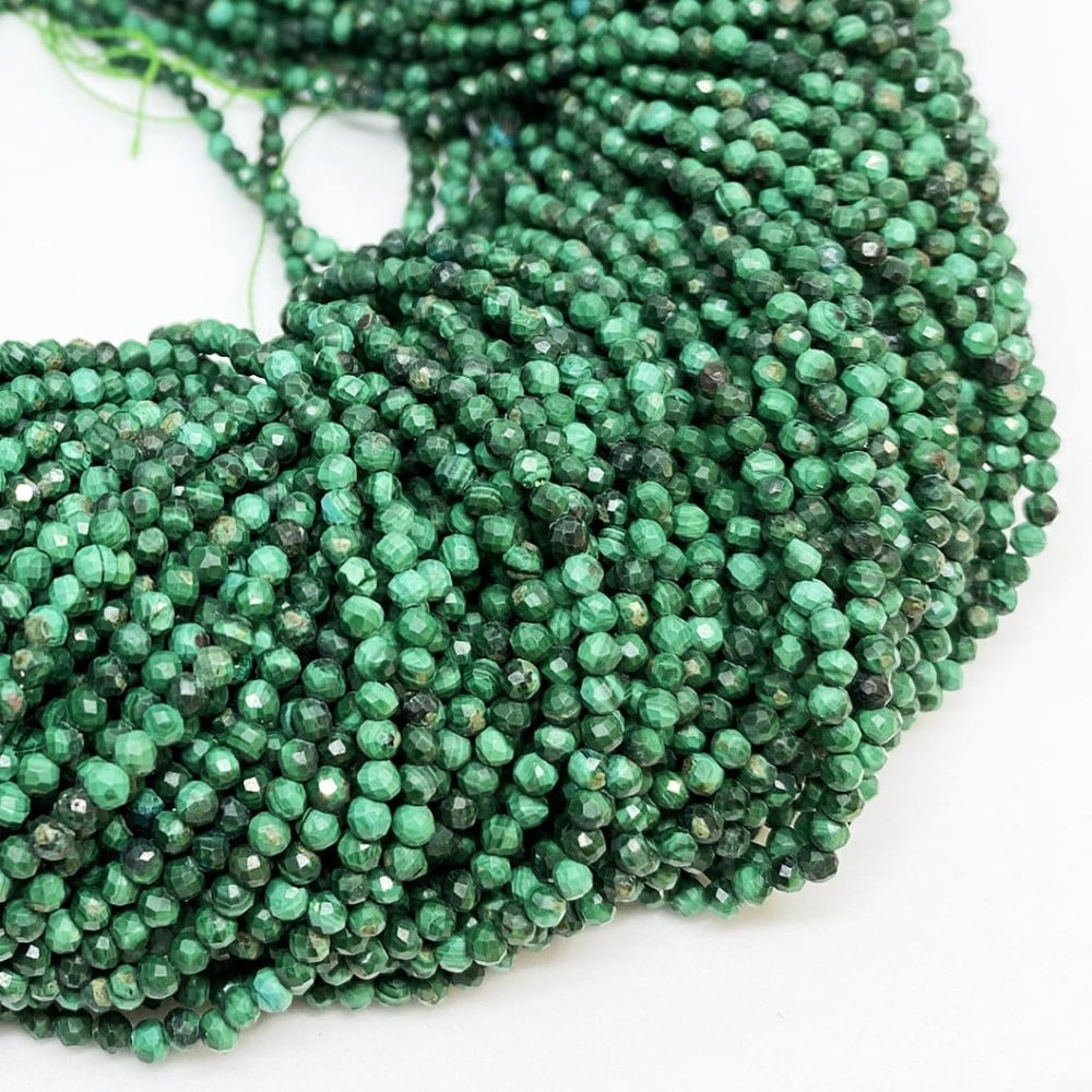 Round Faceted 2-2.5mm Malachite Beads by Strand