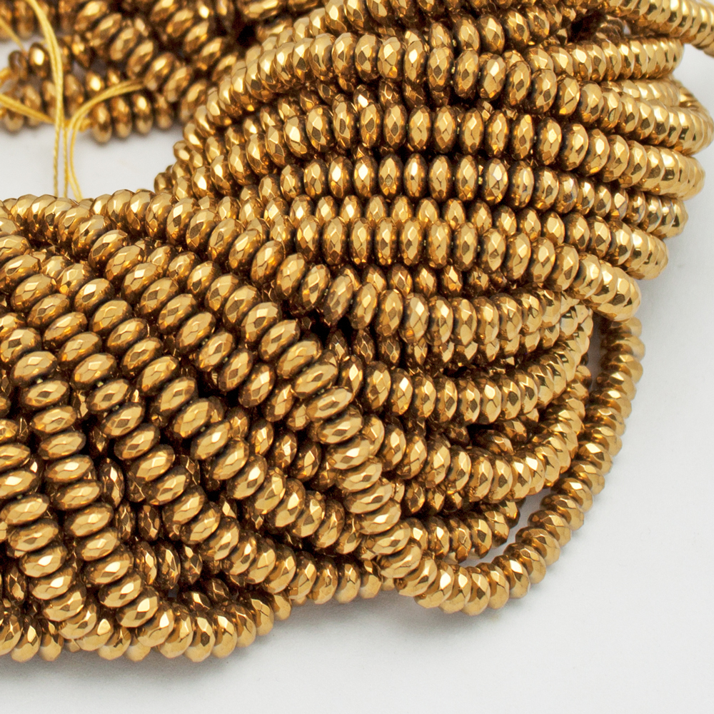 Gold Plated Roundel Faceted Hematine Beads by Strand