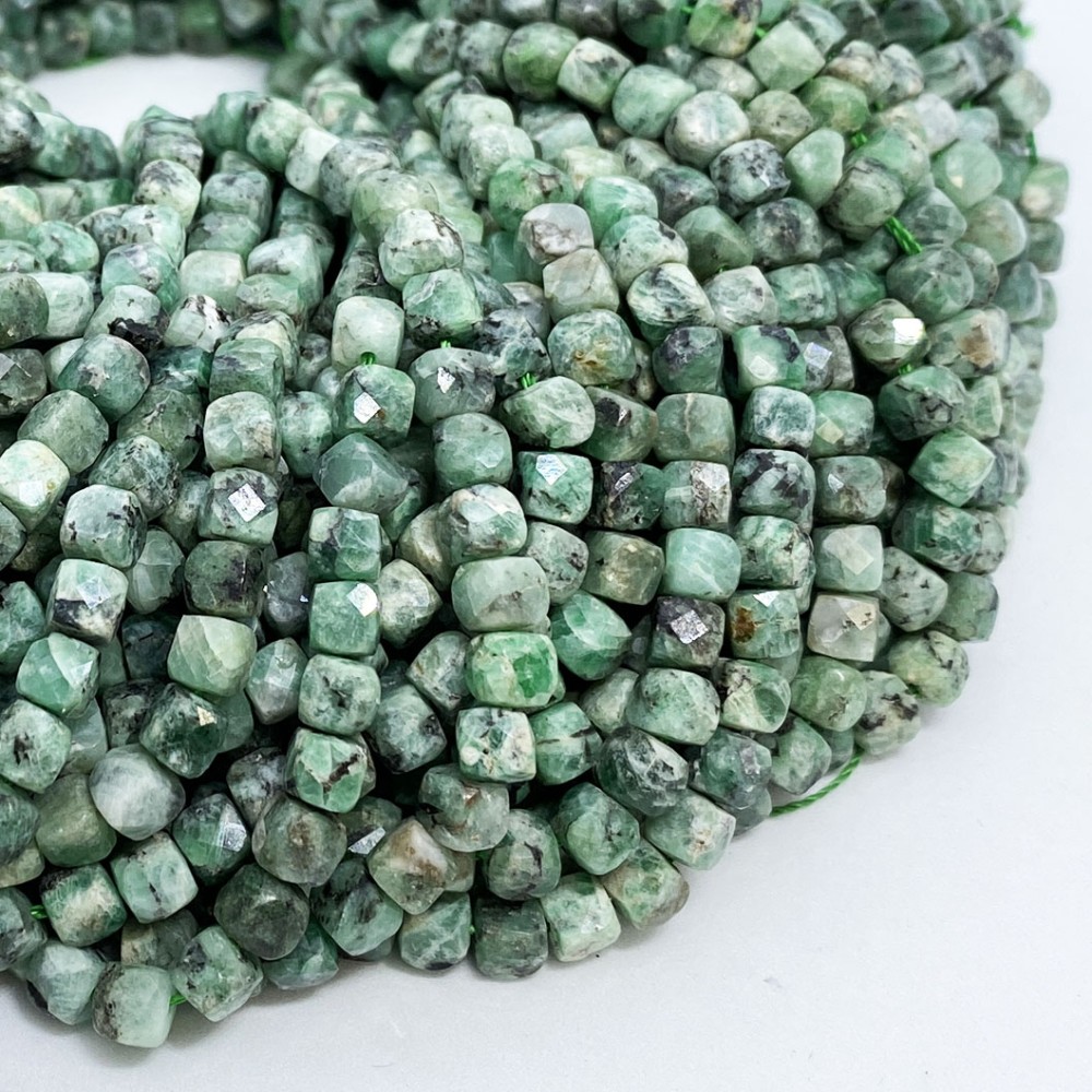 Cube Emerald Beads by Strand