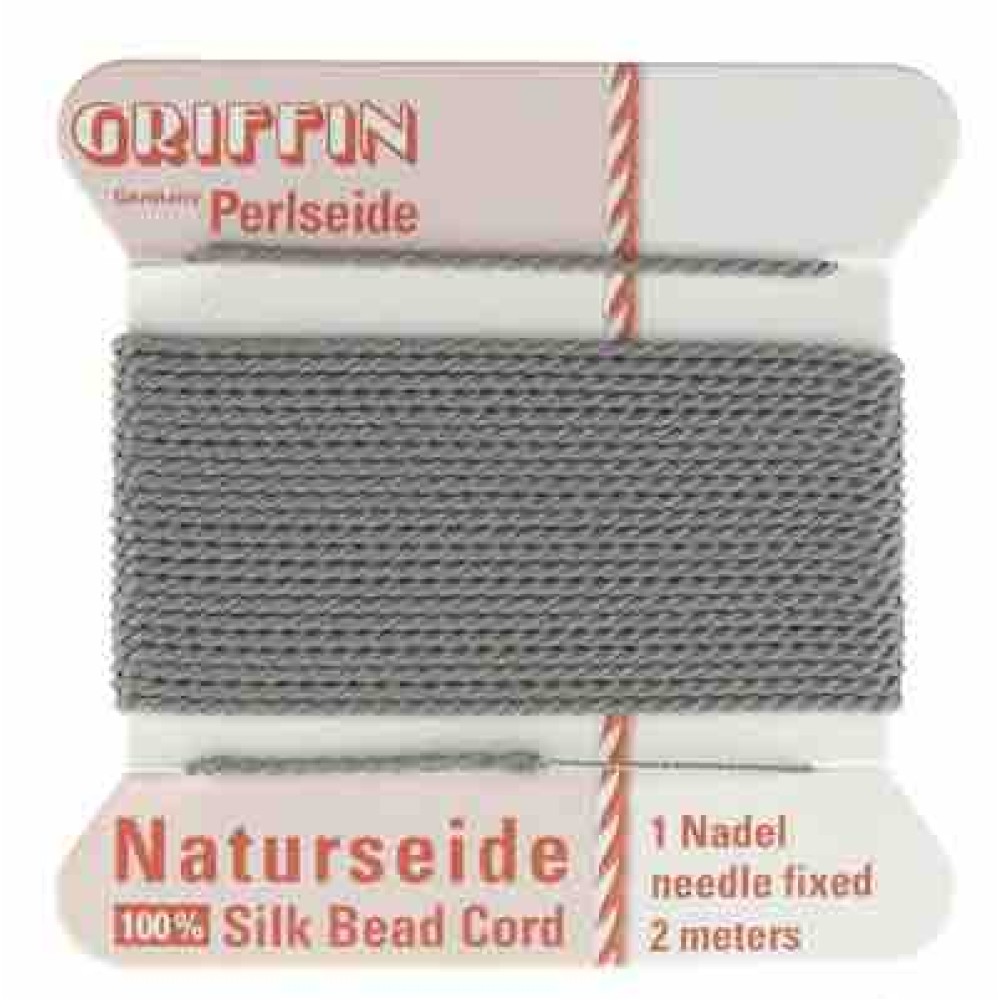 Grey Silk Thread, Silk Beading Cord with Needle Attached, 2-Meters Long