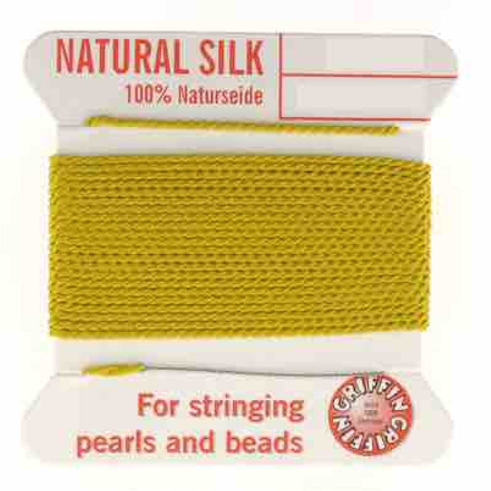Yellow Silk Thread, Silk Beading Cord with Needle Attached, 2-Meters Long