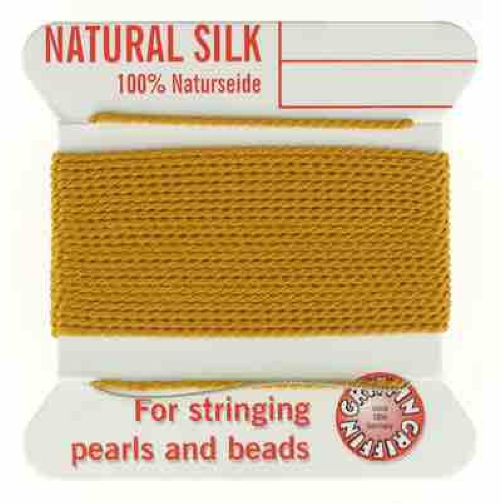 Amber Silk Thread, Silk Beading Cord with Needle Attached, 2-Meters Long