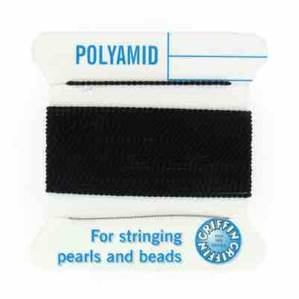 Black Nylon Cord, Polyamide Beading Cord with Needle Attached, 2-Meters Long