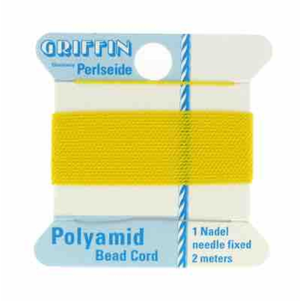 Yellow Nylon Cord, Polyamide Beading Cord with Needle Attached, 2-Meters Long