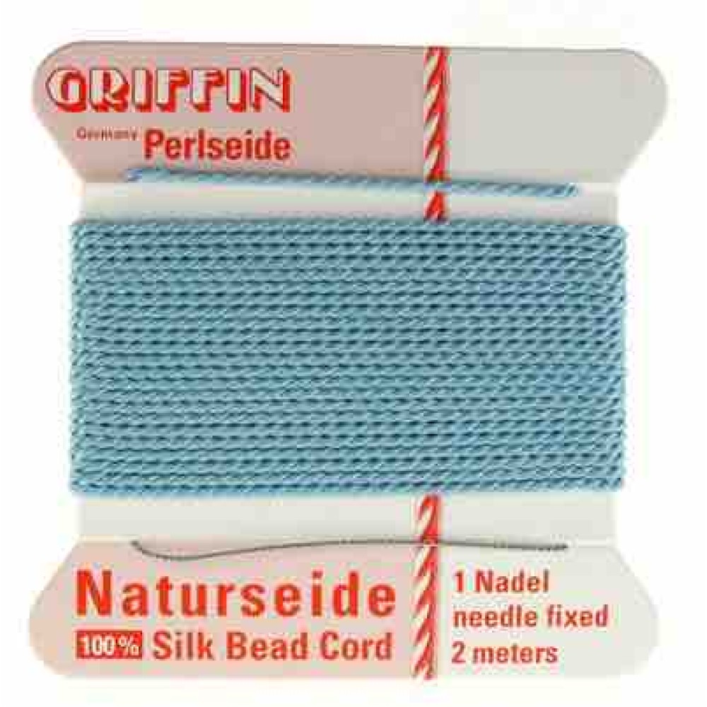 Turquoise Silk Thread, Silk Beading Cord with Needle Attached, 2-Meters Long