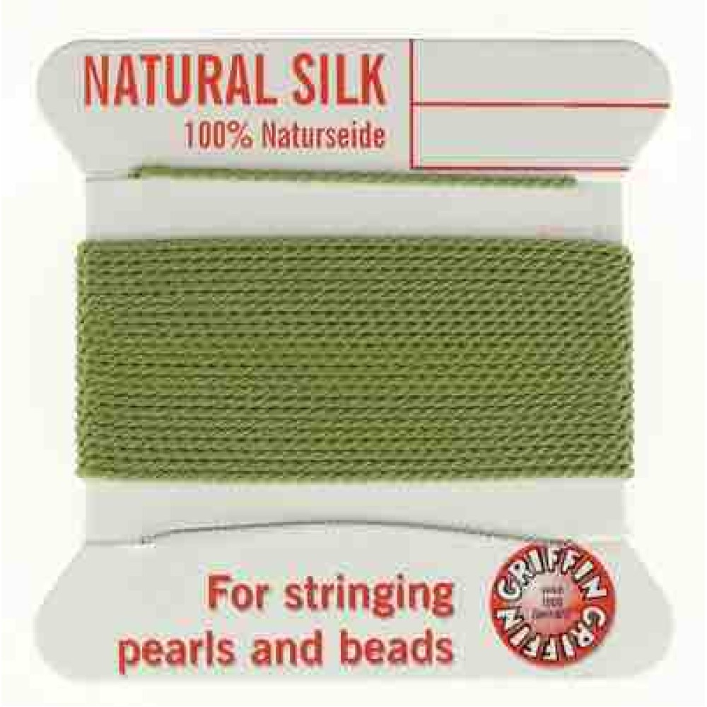 Jade Green Silk Thread, Silk Beading Cord with Needle Attached, 2-Meters Long