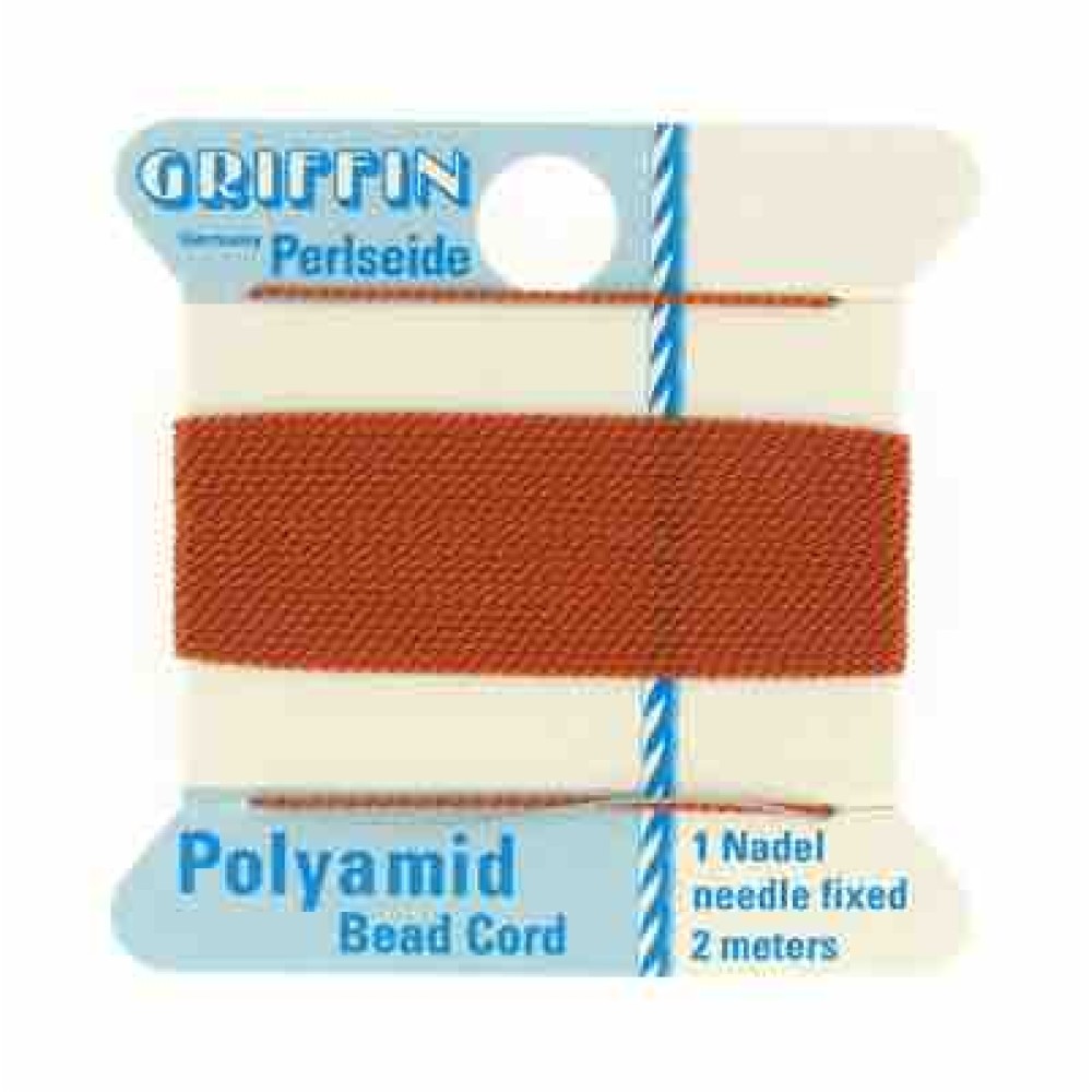 Carnelian Nylon Cord, Polyamide Beading Cord with Needle Attached, 2-Meters Long