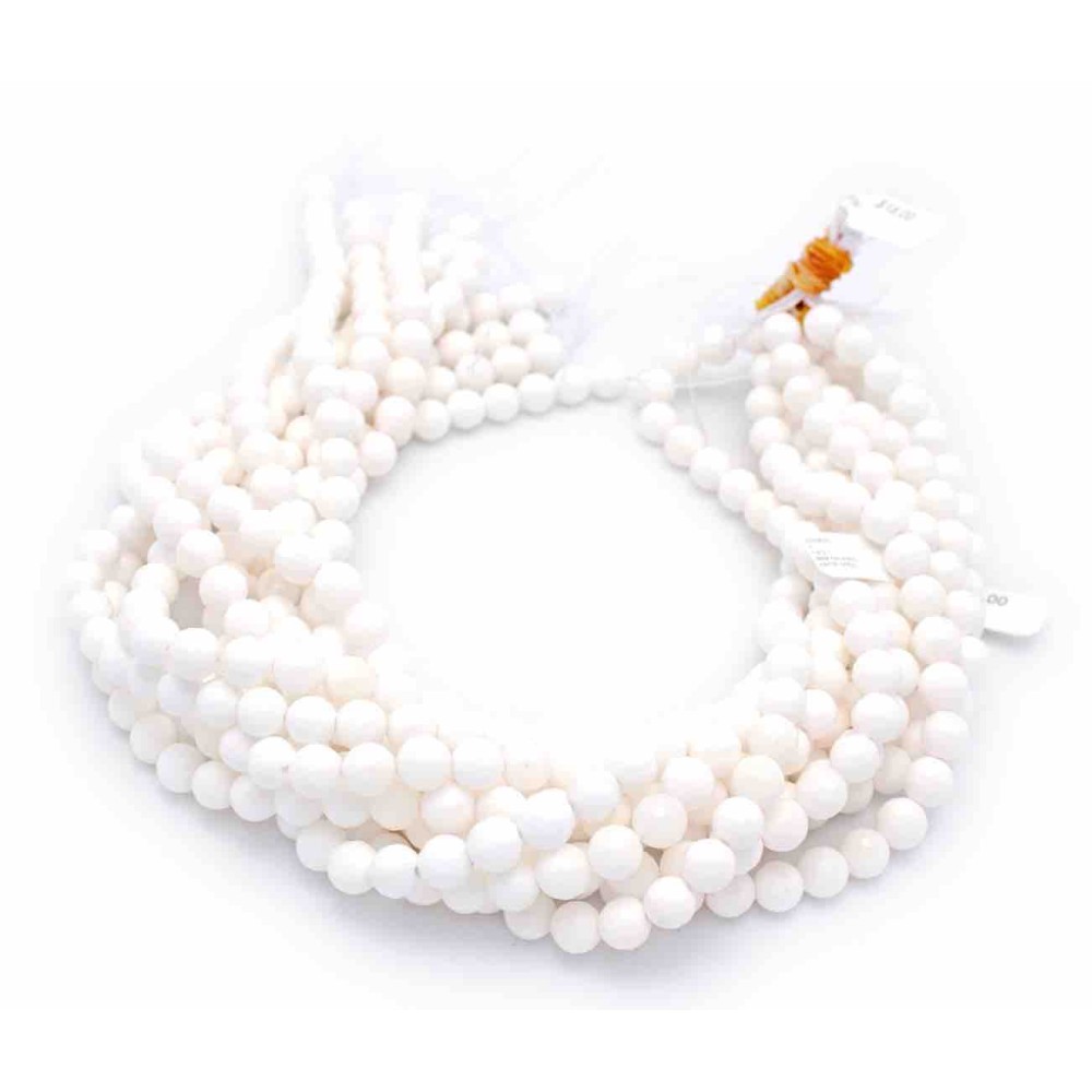 8mm White Shell Faceted Round Beads