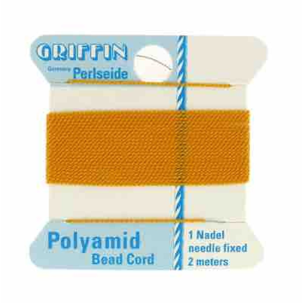 Amber Nylon Cord, Polyamide Beading Cord with Needle Attached, 2-Meters Long